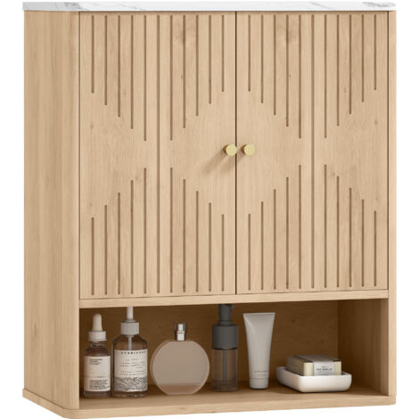 HOMCOM Bathroom Wall Cabinet with Adjustable Shelf and Open Shelf, Oak