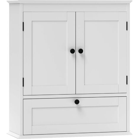 HOMCOM Bathroom Cabinet Wall Mounted with Adjustable Shelf, White (1/5)