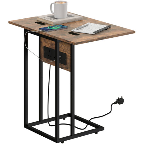 HOMCOM C Shaped Side Table with Charging Station and Foldable Top (1/5)