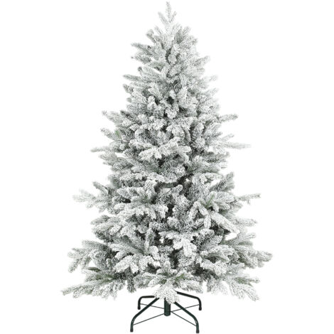 HOMCOM 5ft Artificial Christmas Tree with Snow, Hinged Xmas Tree (1/5)