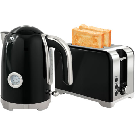 HOMCOM Kettle and Toaster Set with Temperature Gauge, Crumb Tray, Black