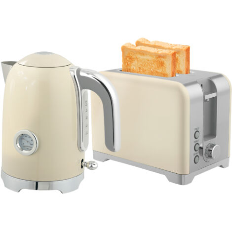 HOMCOM Kettle and Toaster Set with Temperature Gauge, Crumb Tray, Cream