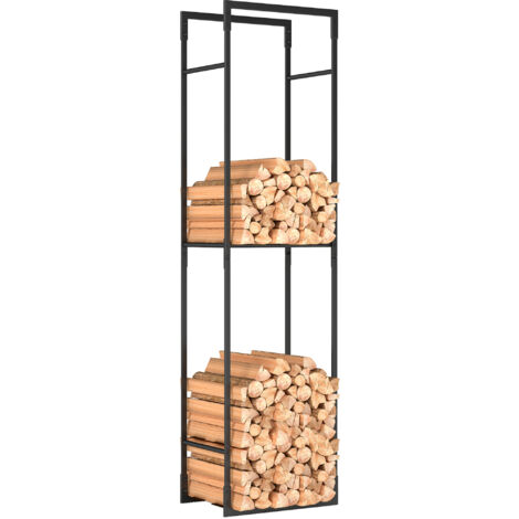 Outsunny Metal Firewood Log Holder, Firewood Rack with Adjustable Shelf