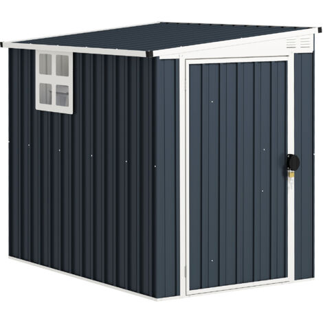 Outsunny 4 x 6ft Outdoor Garden Storage Shed with Window, Dark Grey (1/5)