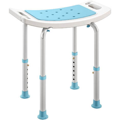 HOMCOM Adjust Aluminium Bath Stool Shower Non-Slip w/ Shower Hole, Turquoise (1/5)