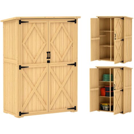 Outsunny Wooden Tool Storage Cabinet with Double Doors, Natural (1/5)