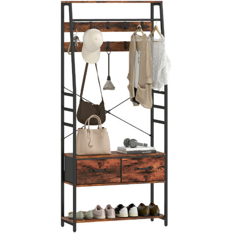 HOMCOM Coat Rack with Shoe Storage, Bench and 10 Hooks, Rustic Brown (1/5)