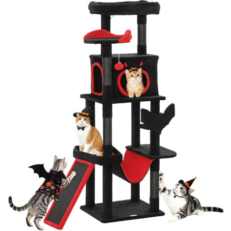 PawHut 152cm Gothic Cat Tree for Halloween with Coffin Bed, Large Condo (1/5)