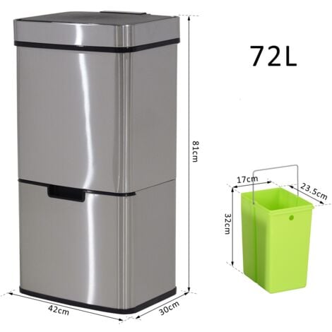 HOMCOM Motion Sensor Rubbish Bin, 3 Compartments Removable Lid Stainless Steel