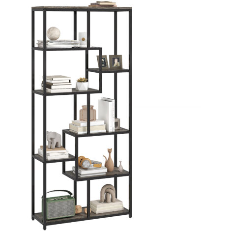 HOMCOM Industrial Bookcase 7-Tier Bookshelf Shelving Unit Grey Black (1/5)