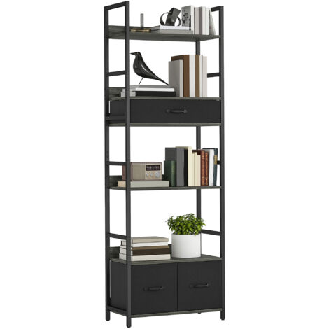 HOMCOM Industrial Bookshelf with 4 Shelves and 3 Fabric Drawers Grey (1/5)