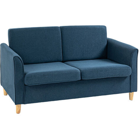 HOMCOM Double Seat Sofa, Linen Fabric Loveseat Couch with Armrests, Blue