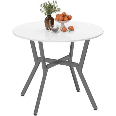HOMCOM Small Kitchen Table with Black Steel Legs, Dining Table, High Gloss White