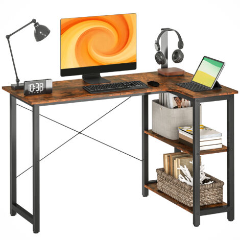 HOMCOM L-Shaped Computer Desk Study Workstation with 2 Shelves, Steel Frame (1/5)