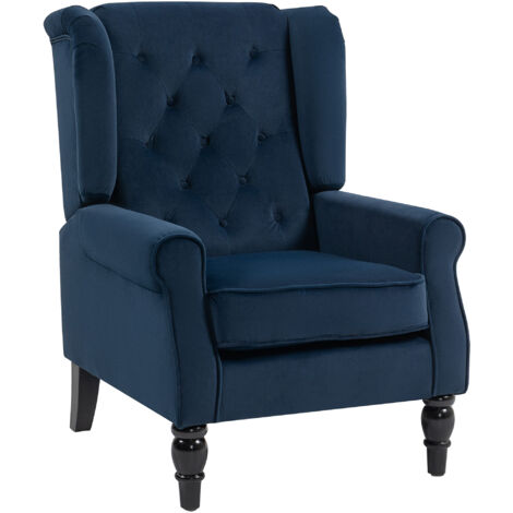 HOMCOM Accent Armchair Home Furniture Retro Tufted Club Fabric Dark Blue