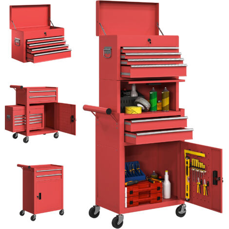 HOMCOM Tool Cabinet with 6 Drawers, 3-in-1 Rolling Tool Chest with Wheels (1/5)