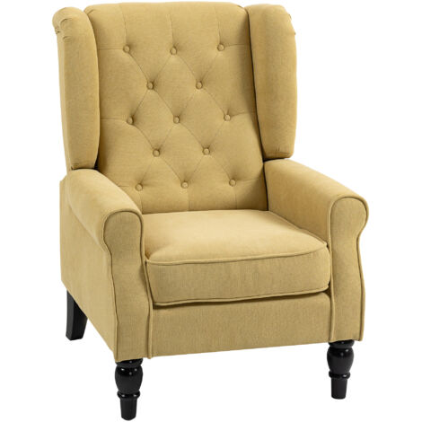 HOMCOM Accent Armchair Home Furniture Retro Tufted Club Wood Fabric, Yellow (1/5)