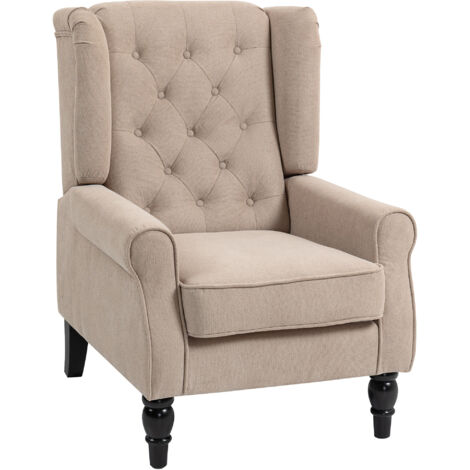 HOMCOM Accent Armchair Home Furniture Retro Tufted Club Wood Fabric, Beige (1/5)
