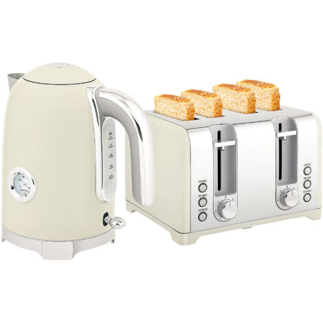 HOMCOM 3000W 1.7L Kettle with Retro Thermometer, 4 Slice Toaster Set, Grey
