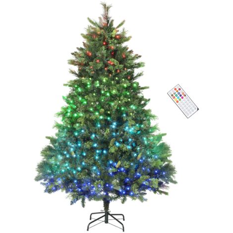 HOMCOM 180cm Christmas Tree with Colourful DIY LEDs, Remote, Carolina Pine (1/5)