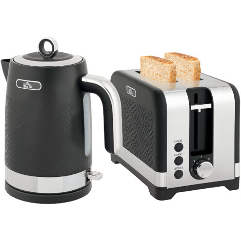 HOMCOM 3000W Rapid Boil Kettle and Toaster Set with Otter Thermostat, Black (1/5)