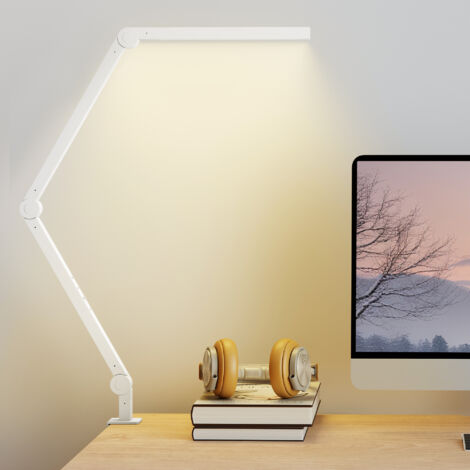 HOMCOM Desk Lamp with Adjustable Swing Arm, Dimmable LED Desk Light, White