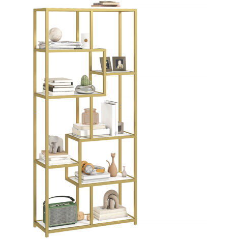 HOMCOM Modern Bookcase 7-Tier Bookshelf Shelving Unit White Gold Tone (1/5)