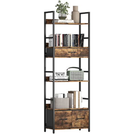 HOMCOM Industrial Bookshelf with 4 Shelves and 3 Fabric Drawers Rustic Brown (1/5)