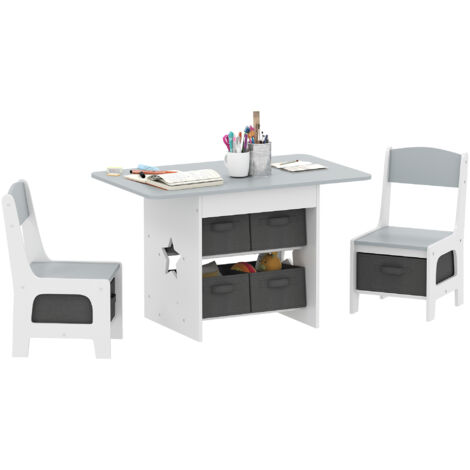 AIYAPLAY Kids Table and Chair Set with 6 Removable Drawers, Light Grey (1/5)