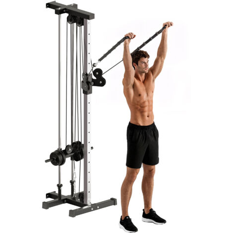 SPORTNOW Wall Mount Cable Station with 15 Positions Adjustable Dual Pulleys