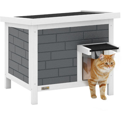 thumbnail interactive-video image 1 of PawHut Outdoor Feral Cat House Insulated With Openable Roof – Charcoal Grey, Fir Wood & Foam 1 of 2