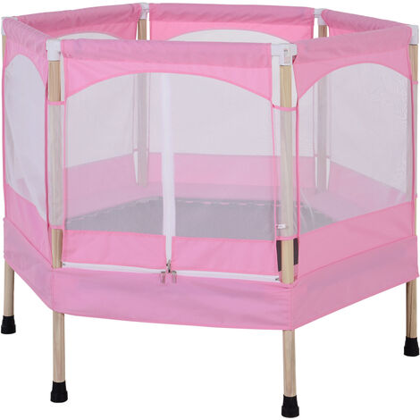 HOMCOM 4FT Kids Trampoline with Enclosure Indoor Outdoor for 3-12 Years Pink