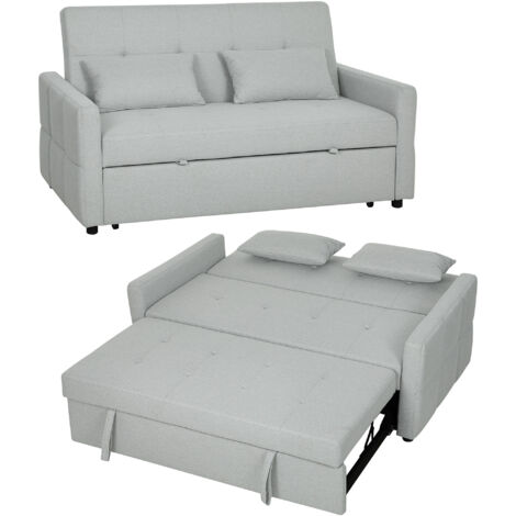 HOMCOM 2 Seater Sofa Bed, Convertible Pull Out Bed Settee, Light Grey