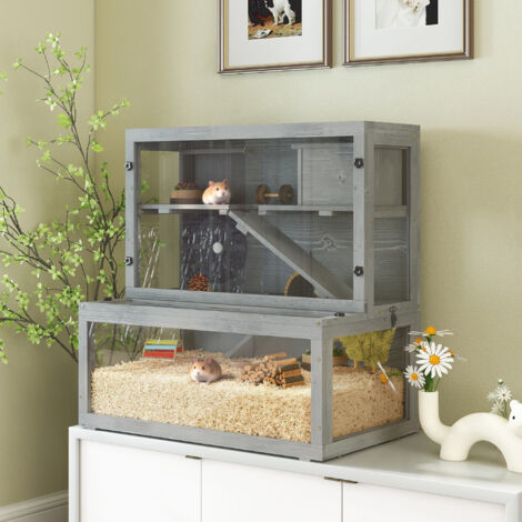 Picture of PawHut 3 Tier Wooden Hamster Cage with Hut, Wheel, Ramps, 80 x 50 x 84 cm