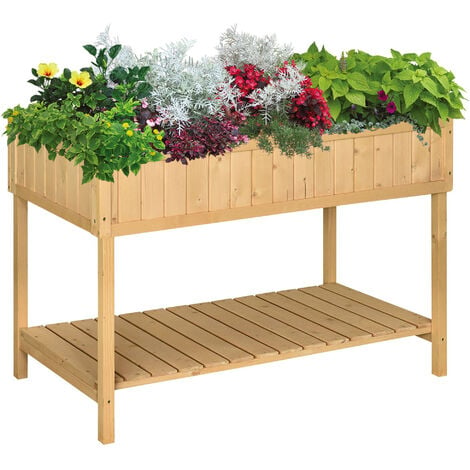 Outsunny Wooden Herb Planter Raised Bed Container Garden Plant Stand Bed 8 Boxes 110 L x 46W x 76Hcm Natural
