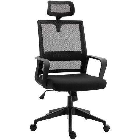 HOMCOM Mesh Swivel Office Task Chair with Headrest, Lumbar Support, Black