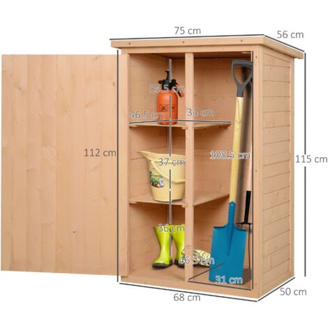 Outsunny Garden Shed Outdoor Tool Storage w/ 2 Shelve 75 x 56 x115cm Natrual Wood