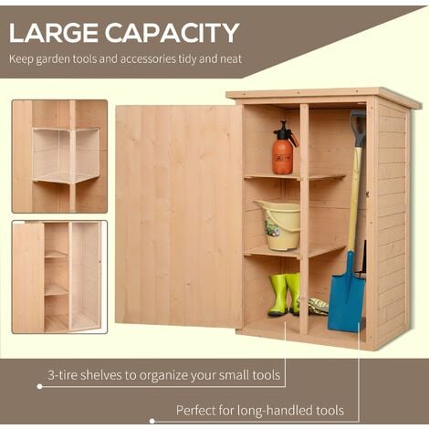 Outsunny Garden Shed Outdoor Tool Storage w/ 2 Shelve 75 x 56 x115cm Natrual Wood