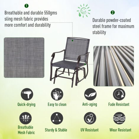 Outsunny 3 PCS Outdoor Sling Fabric Rocking Glider Chair w/ Table Set Grey