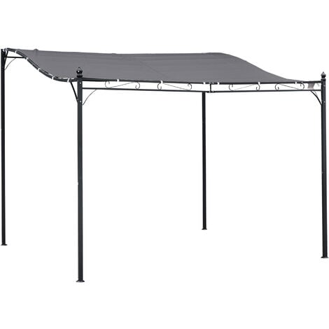 Outsunny 3 x 3M Wall Mounted Awning Free Stand Canopy Shade Garden Porch Pergola Grey