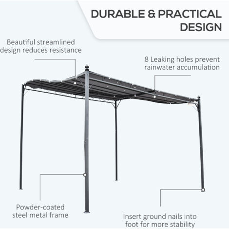 Outsunny 3 x 3M Wall Mounted Awning Free Stand Canopy Shade Garden Porch Pergola Grey