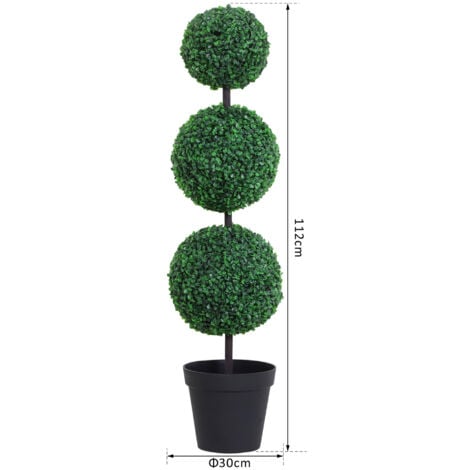 Outsunny 2 PCS Artificial Boxwood Three Balls Tree Decorative  Plant Leaves 112cm
