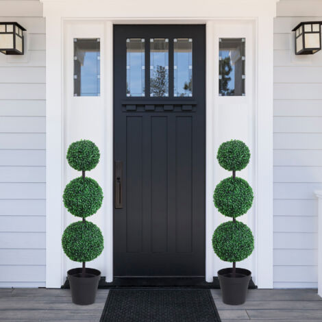 Outsunny 2 PCS Artificial Boxwood Three Balls Tree Decorative  Plant Leaves 112cm