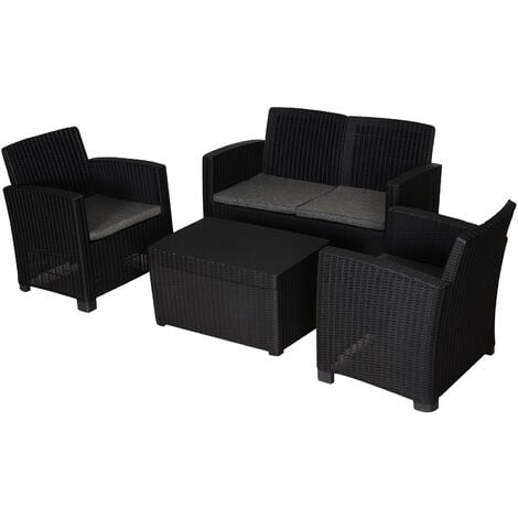 Outsunny 4 PC Rattan Sofa Set PP Wicker w/ 2-Seat Sofa 2 Chairs Table Black