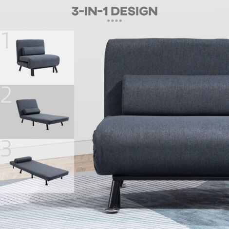 HOMCOM Single Folding 5 Position Convertible Sleeper Chair Sofa Bed Dark Grey