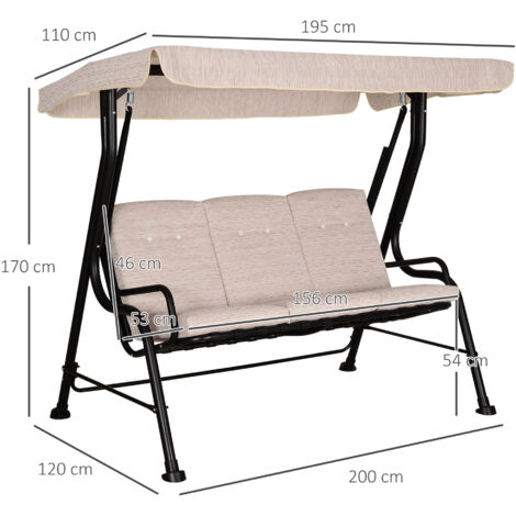 Outsunny Outdoor 3-person Garden Metal Padded Porch Swing Chair Bench Beige