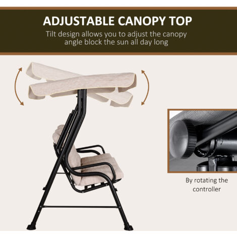 Outsunny Outdoor 3-person Garden Metal Padded Porch Swing Chair Bench Beige