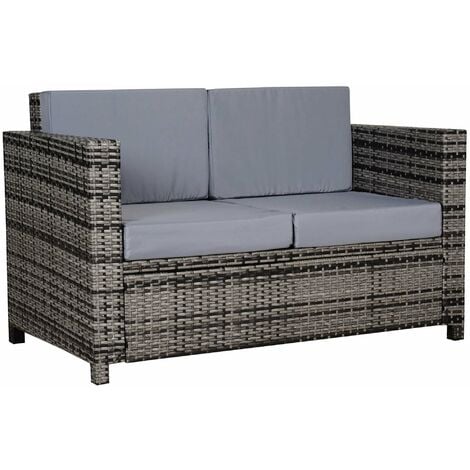 Outsunny Two-Seater Rattan Sofa w/ Padded Cushion Outdoor Comfort 2-Tone Grey