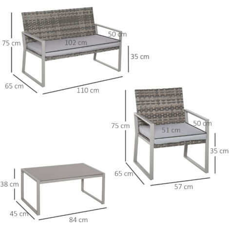 Outsunny 4PCS Outdoor Patio PE Rattan Wicker Sofa Chaise Lounge Furniture Set