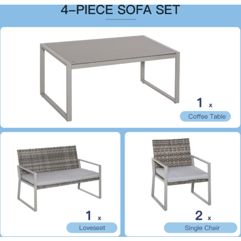 Outsunny 4PCS Outdoor Patio PE Rattan Wicker Sofa Chaise Lounge Furniture Set